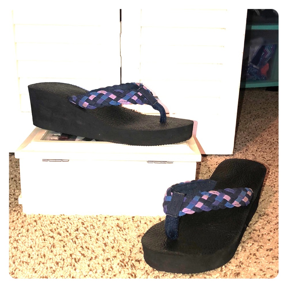 Lavender, Navy, Blue Flip flop Wedges